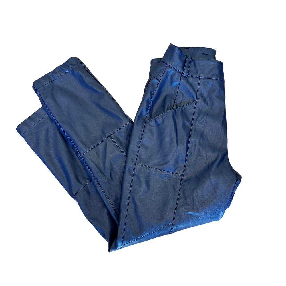 Ronny Kobo Blue Faux Leather Pants SIZE 4 Trouser Tapered Career Designer $305 - Picture 12 of 13